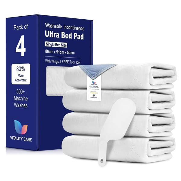 Vitality Care Incontinence Washable Bed Pads Reusable Tumbler dry Bed Size With Tucks & Tuck Tool
