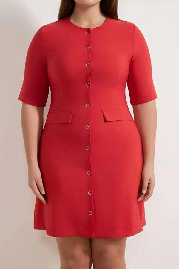 WOVCOR Buttoned Mini Woven Plus Size Dress