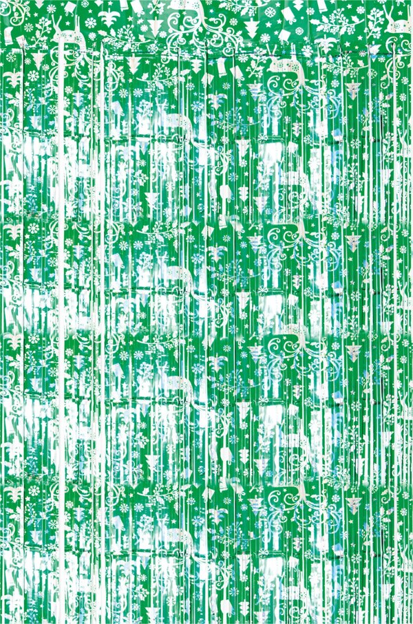Cheetah Christmas Reindeer Tinsel Curtain 2M x 1M Green