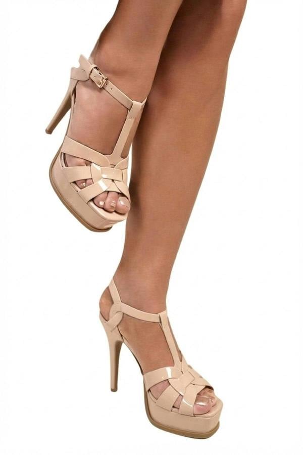 Francesca Platform T Bar Sandal High Heels - Nude_wb