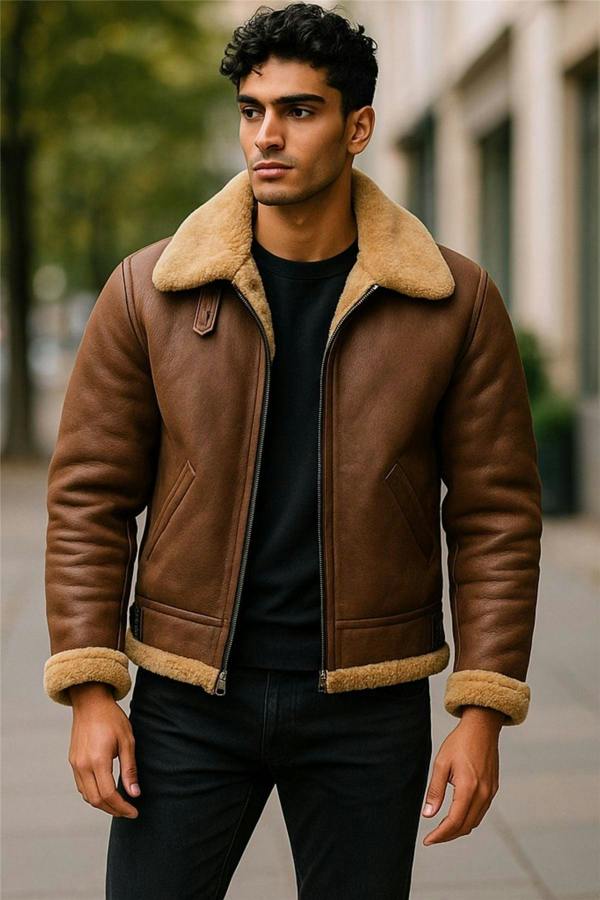 Infinity Leather Mens B3 WW2 Sheepskin Leather Flying Aviator Jacket-Houston