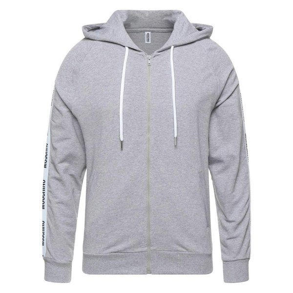 Moschino Brand Tape Logo Zip Hoodie - Grey