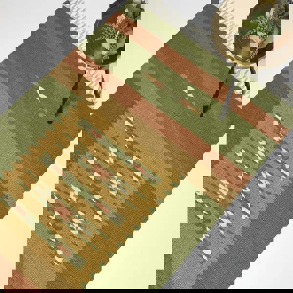 HOMESCAPES Lundi Orange & Green Kilim Cotton & Jute Rug