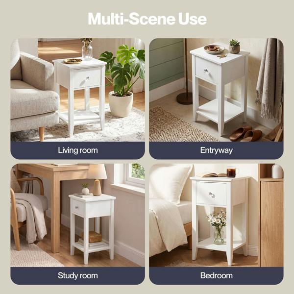 Levede Bedside Table Slim Modern End Table Drawer & Shelf Bedroom White