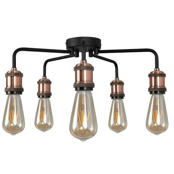 Pagazzi Lighting Clark Matt Black and Copper 5 Light Semi Flush Ceiling Light