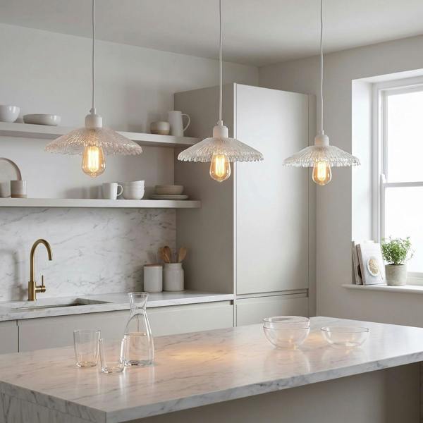 Textured Glass Pendant Shade with Mushroom or Parasol Silhouette Shape Image 6