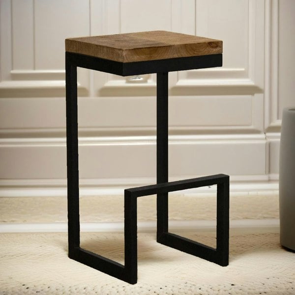 Rafaelo Mobilia Industrial Retro Bar Chair Stool With Metal Frame Brown