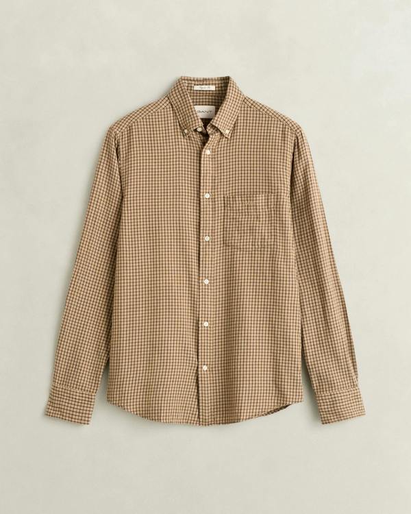 GANT Mens Regular Fit Windblown Flannel Check Shirt - 277 Dry Sand | CHO | Designer Mens Long Sleeve Shirts