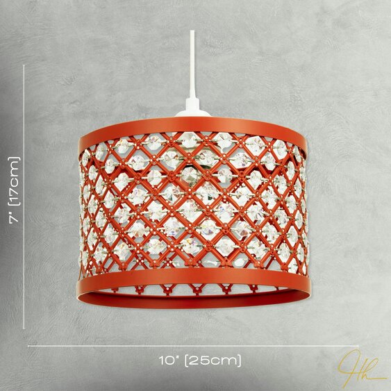Happy Homewares Modern Ornate Orange Metal Pendant Shade with Clear Acrylic Beads