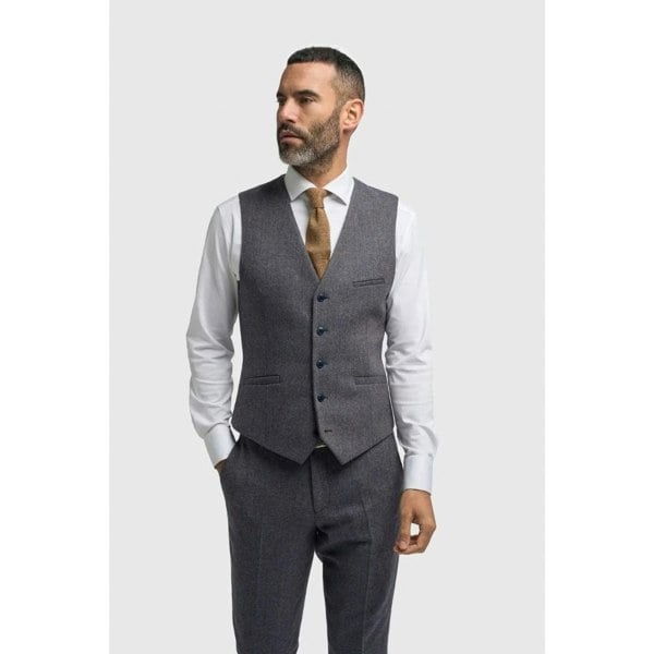 House Of Cavani Thomas - Men's Navy Wool Blend Herringbone Tweed Waistcoat