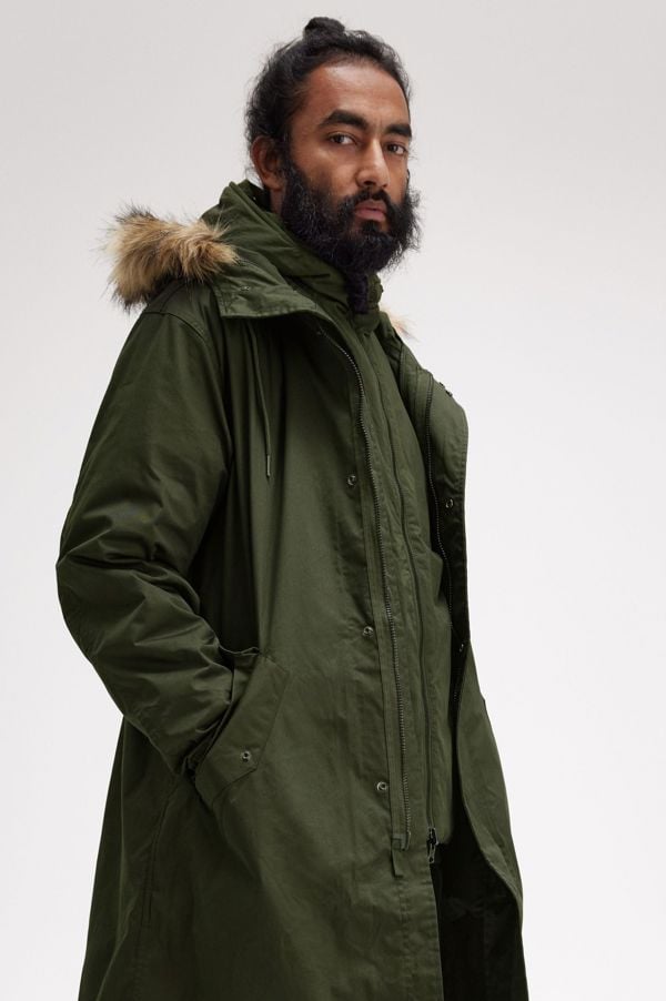 Fred Perry Hooded Parka Jacket - Green