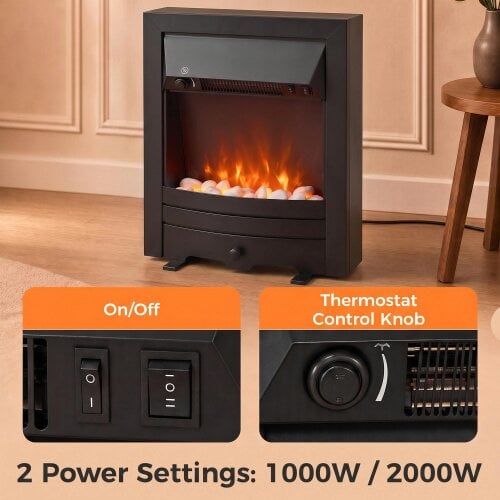 HOMCOM Electric Fireplace Stove Freestanding/Inset, 1000W/2000W