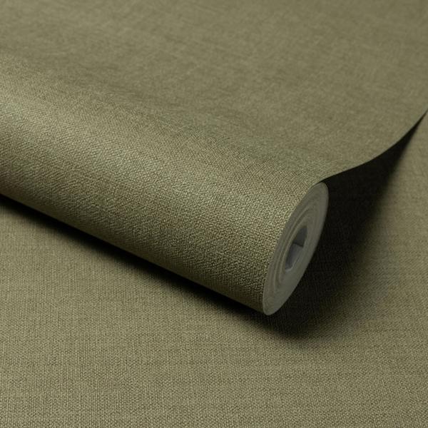 Grandeco Linen Effect Fabric Plain Textured Wallpaper, Forest Green