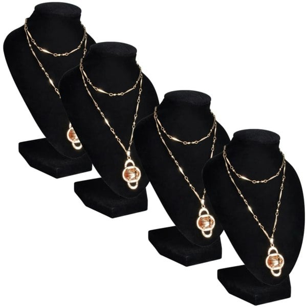 Berkfield Flannel Jewelry Holder Necklace Bust Black 9 x 8.5 x 15 cm 4 pcs