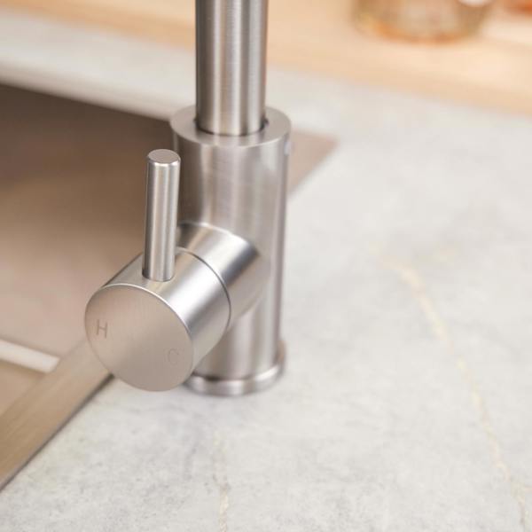 Top-Fix | Vito Square Neck Style Kitchen Mixer Tap | Brushed Steel Finish