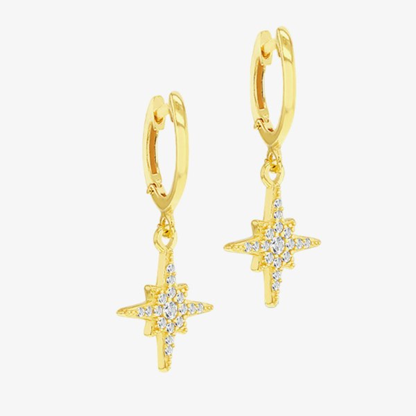 T. H. Baker Silver Gold Plated Cubic Zirconia Star Dropper Hoop Earrings 8.52.0020