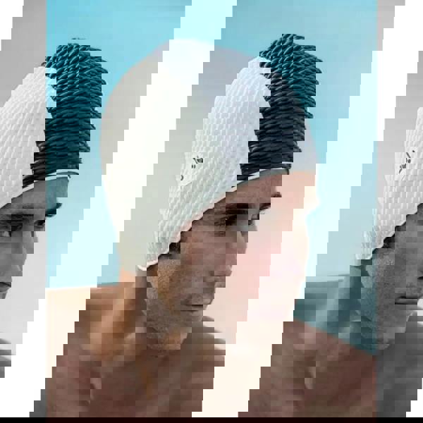 Fashy two tone bubble swim cap in white black honeycomb texture