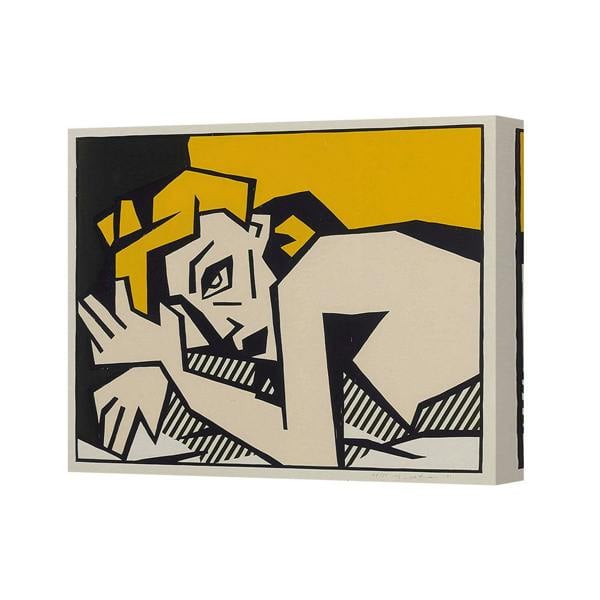 Benjamin Tate Design Abstract Cubist Canvas Wall Art Print Yellow Black Beige Modern Decor