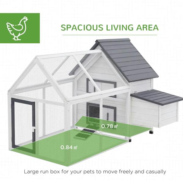 Chicken coop with wire-mesh run and spacious covered area, dark grey roof