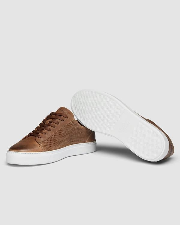 Oliver Sweeney Almada Mens Perforated Leather Trainers - Tan | CHO | Designer Mens Shoes