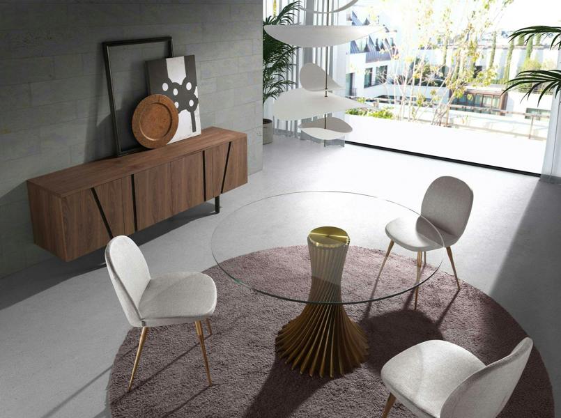 Angel Cerdá Round tempered glass and walnut dining table 1127