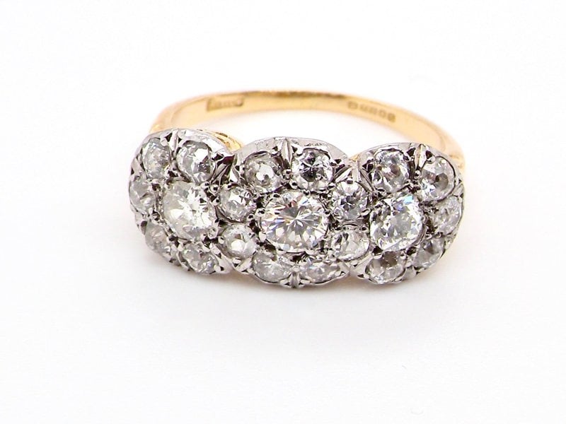 Vintage Tom A fine Art Deco style diamond triple cluster ring