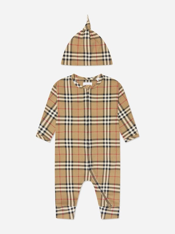 Burberry Kids Burberry Baby Claude Romper Set in Archive Beige Check