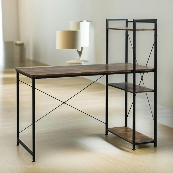 Rafaelo Mobilia Indusrial 4 Tier Computer Desk WithShelves Rustic Brown