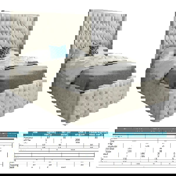 Casa Magna Turin Straight Winged Upholstered Soft Velvet Bed Frame - Cream