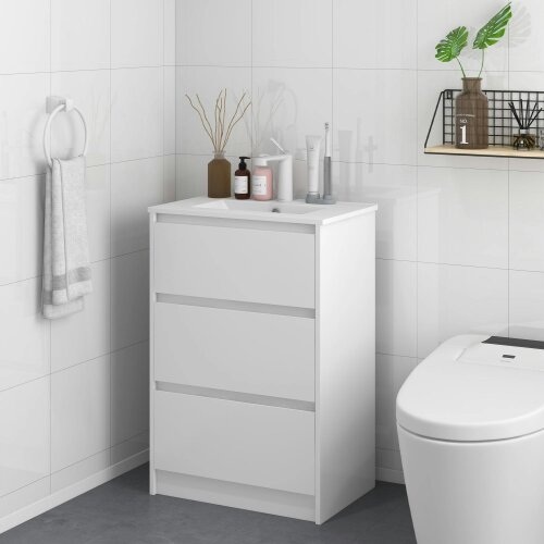 Wyld Haus Nilute Floor Standing Bathroom Vanity Unit With Basin And 2 Drawers High Gloss White 600mm