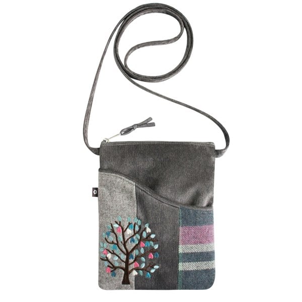 Earth Squared Sling Crossbody Appliqué Bag – Tree Countryside Tweed Design