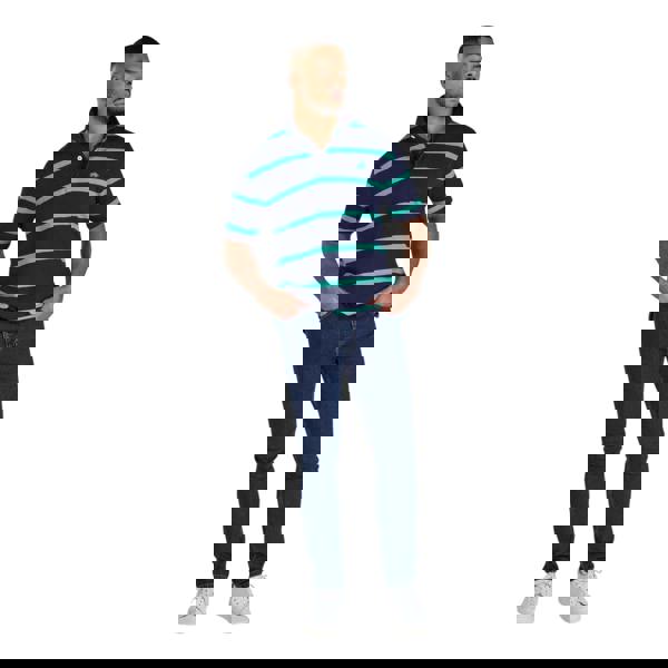 Raging Bull Mens Stripe Rugby Polo Shirt - Navy - 