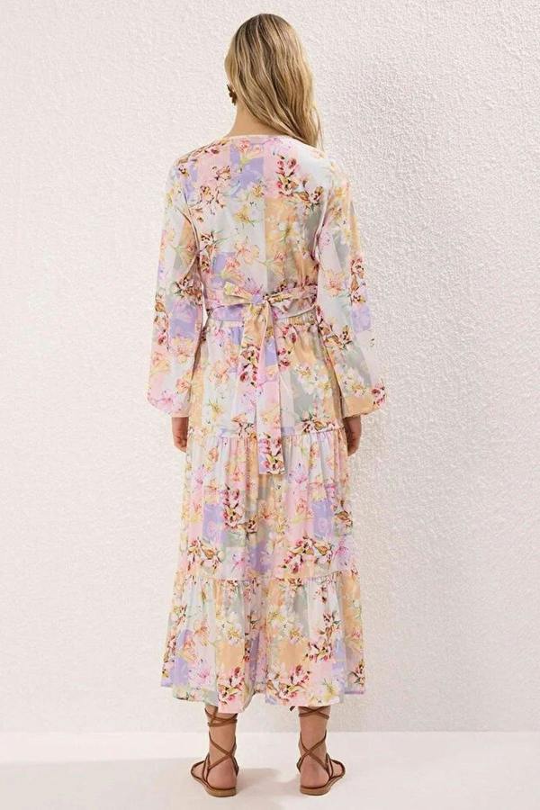 WOVCOR 2-Piece Woven Top and Bottom Set with Floral Tie Detail