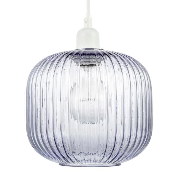Modern Designer Soft Lilac Line Ribbed Glass Round Pendant Lamp Shade Image 4