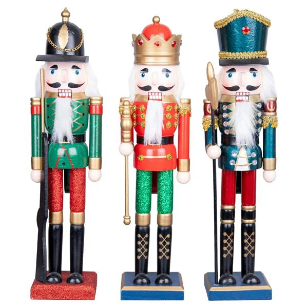 43cm Wooden Christmas Nutcracker Soldier Ornaments Set of 3, Hand Painted Festive Decor image 5