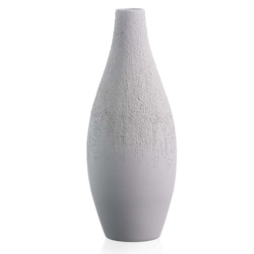 Diamante Matt Grey Earthenware Vase - Textured Finish - 35cm