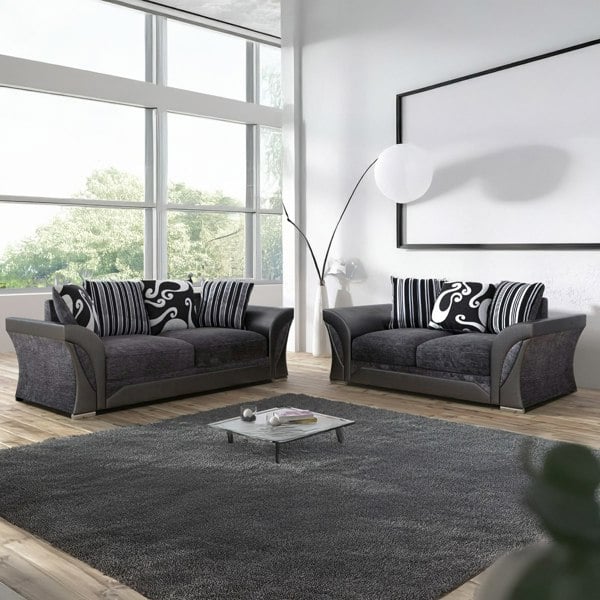 Furnishings For Less Lisbon Mixed Black and Grey Fabric Sofa Suite