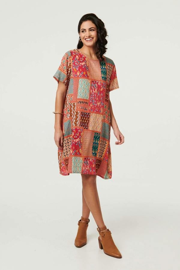 Red | Mosaic Print Short Shift Dress
