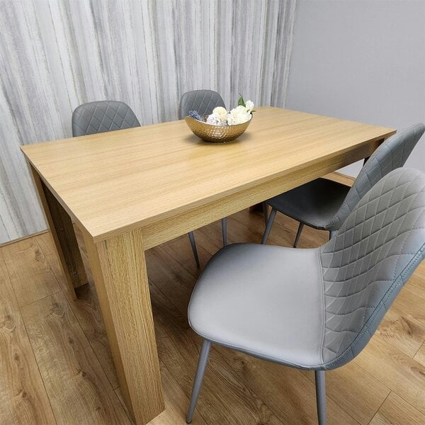 Kosy Koala Dining Set of 4 Oak Effect Dining Table and 4 Cream Gem Patterned Stitiched Chairs
