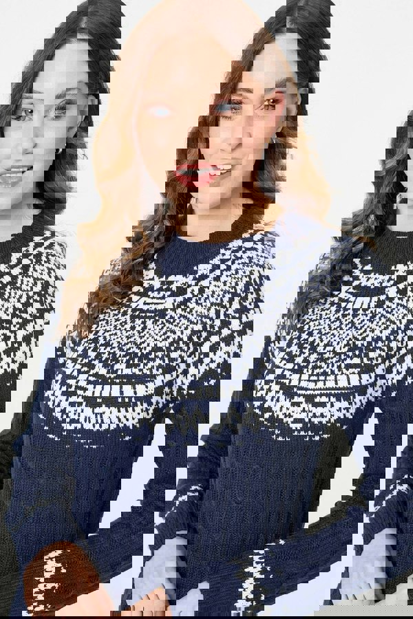 Navy | Nordic Print High Neck Jumper Dress