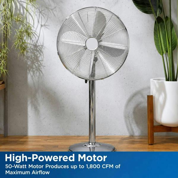 Dyzi 16 Inch Metal Stand Fan 3 Speed 90° Oscillating Silver