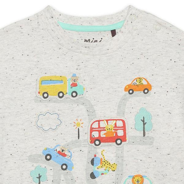 Mini Cuddles Baby Boys Vehicle Printed T-Shirt, Grey