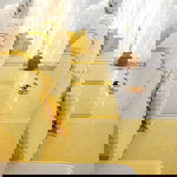 Anyhouz Anyseat Sofa Cover Pastel Yellow L-Shape Polyester Chenille Thick Stretchable Cushion For Living Room Head Cushion Large