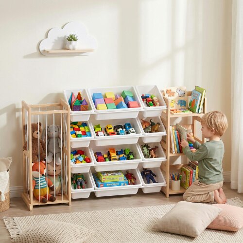 AIYAPLAY Wooden Toy Storage Unit with Stuffed Animal Storage, Bookshelf