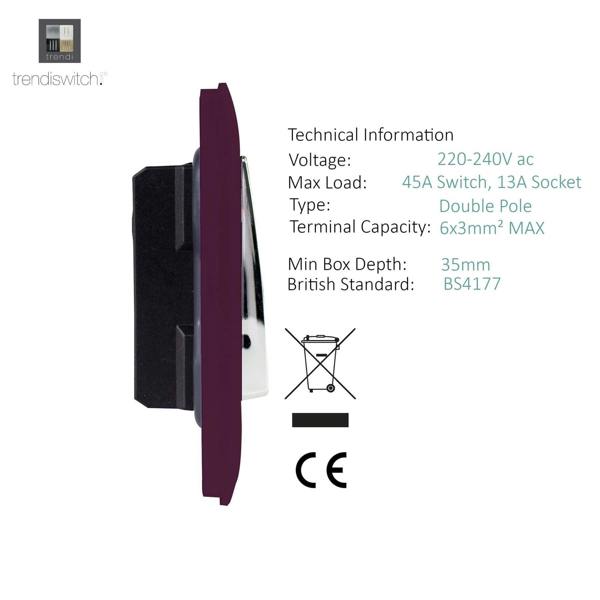 Trendi Switch 45 Amp Cooker Switch & 13 Amp Plug Socket with Neon in Plum Purple