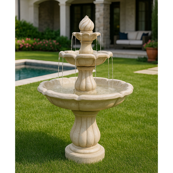 Homeology Aruna Elegant 3-Tier Outdoor Water Fountain Self-Contained Stunning Garden Feature with Cascading Waterfall