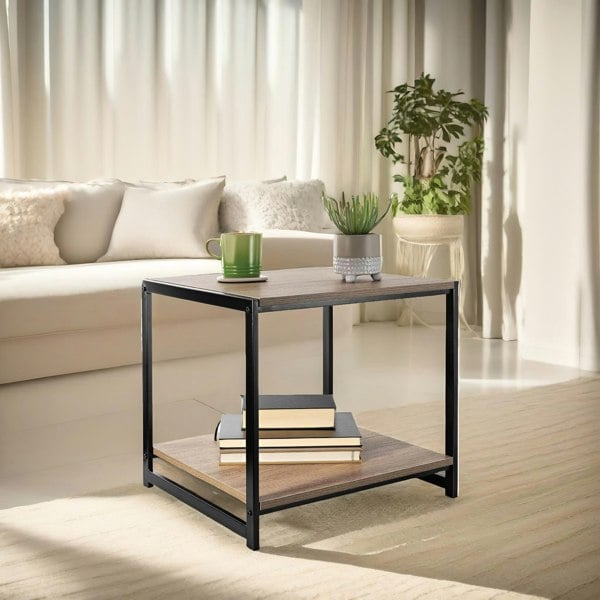 Rafaelo Mobilia Industrial 2 Tier Side Table Rustic