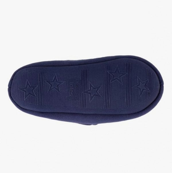 Totes Isotoner MOLESKIN CHECK LINED Boys Moccasin Slippers Navy