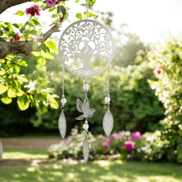 EDH Door Hardware Tree Stainless Steel Hanging Dreamcatcher – 59cm x 18cm | Elegant Outdoor & Indoor Wind Spinner | Boho Metal Dream Catcher