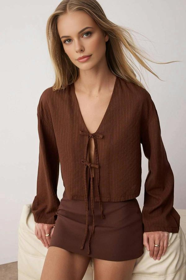WOVCOR Striped Woven Shirt with Tie Detail